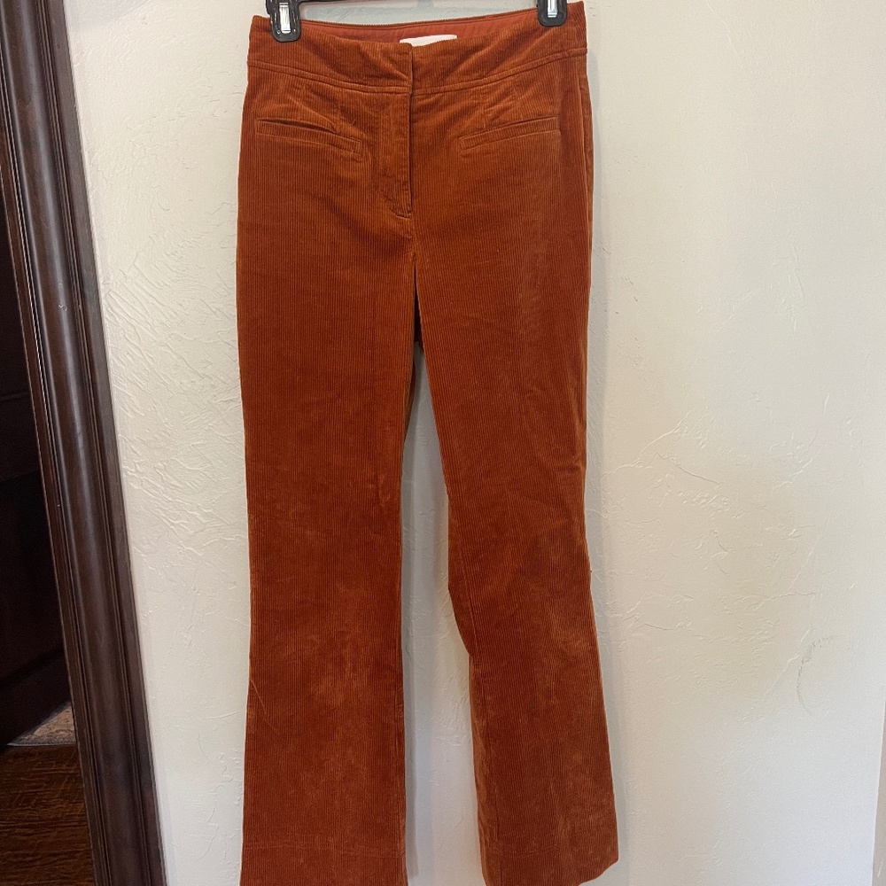 Anthropologie Corduroy Flare Pants, Red/Rust